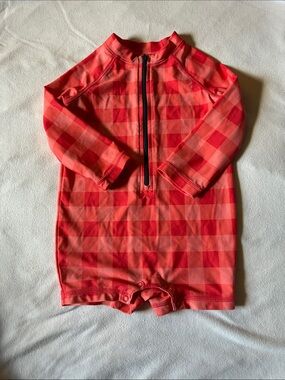 Primary orange plaid long sleeve bathing suit